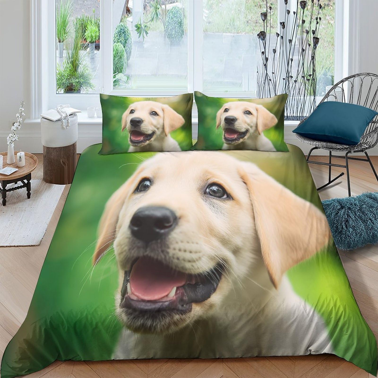 Ctjqhvkz Style-6 3D Printed Labrador Puppy Fitted Sheet Microfiber Soft Green Field Bed Cover For Bedroom Guestroom Decor, Machine Washable Single（135X200cm）