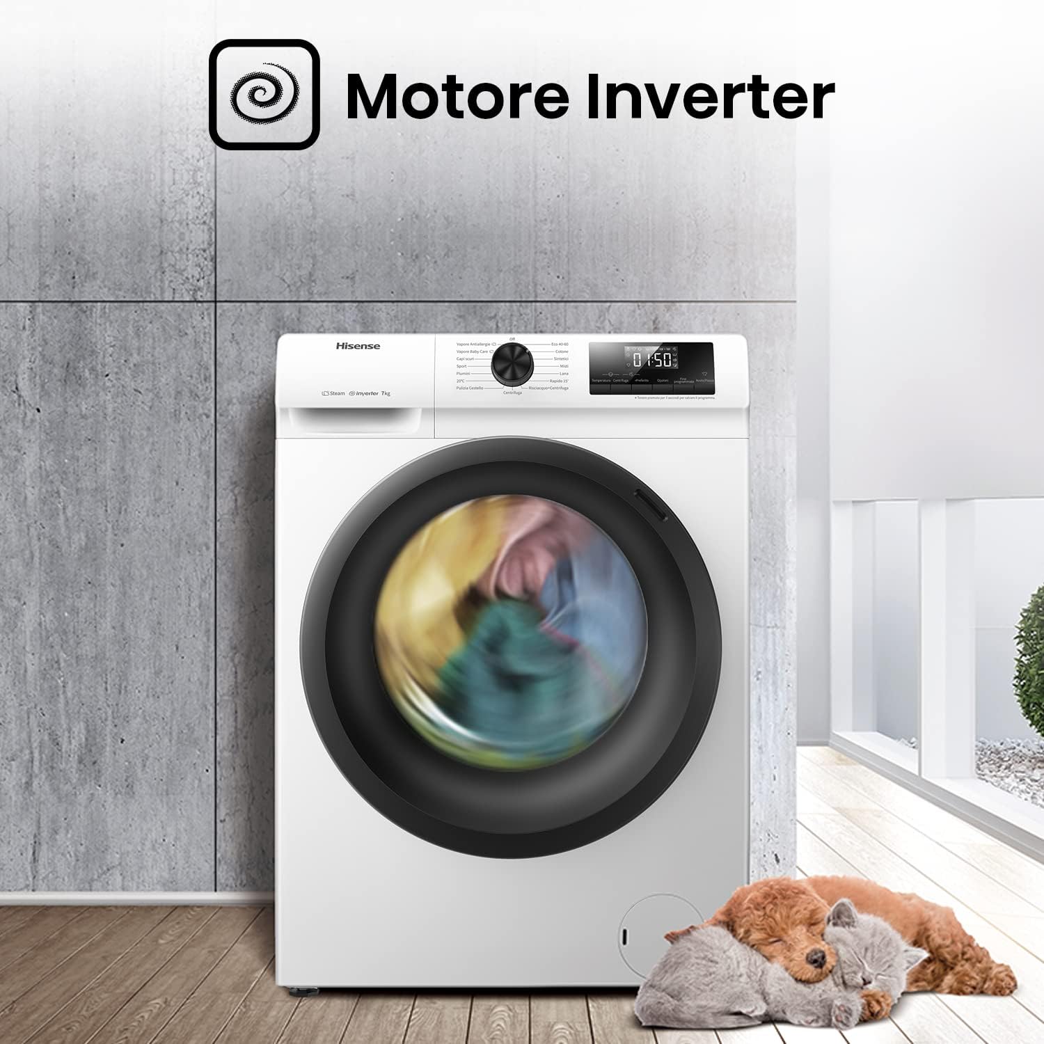 Hisense WFQE7012EVM Lavatrice Slim Carica Frontale, 7kg, Classe A, 1200 giri, Vapore, Motore Inverter