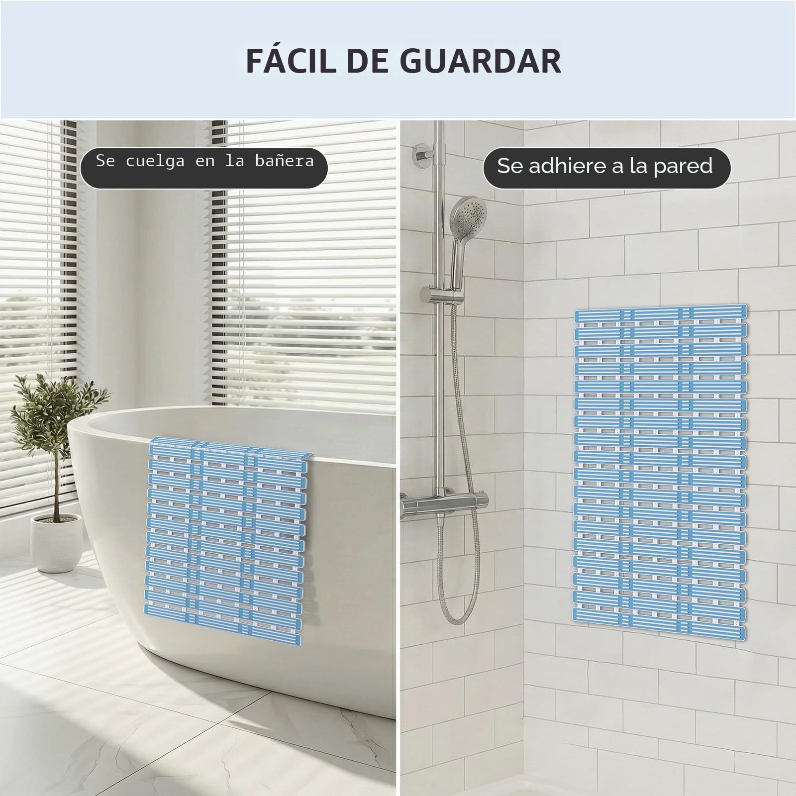 XIYUNTE Alfombrilla de Ducha Extra Larga Antideslizante - 90 x 40 cm con Ventosas, de Goma, Lavable para Interior