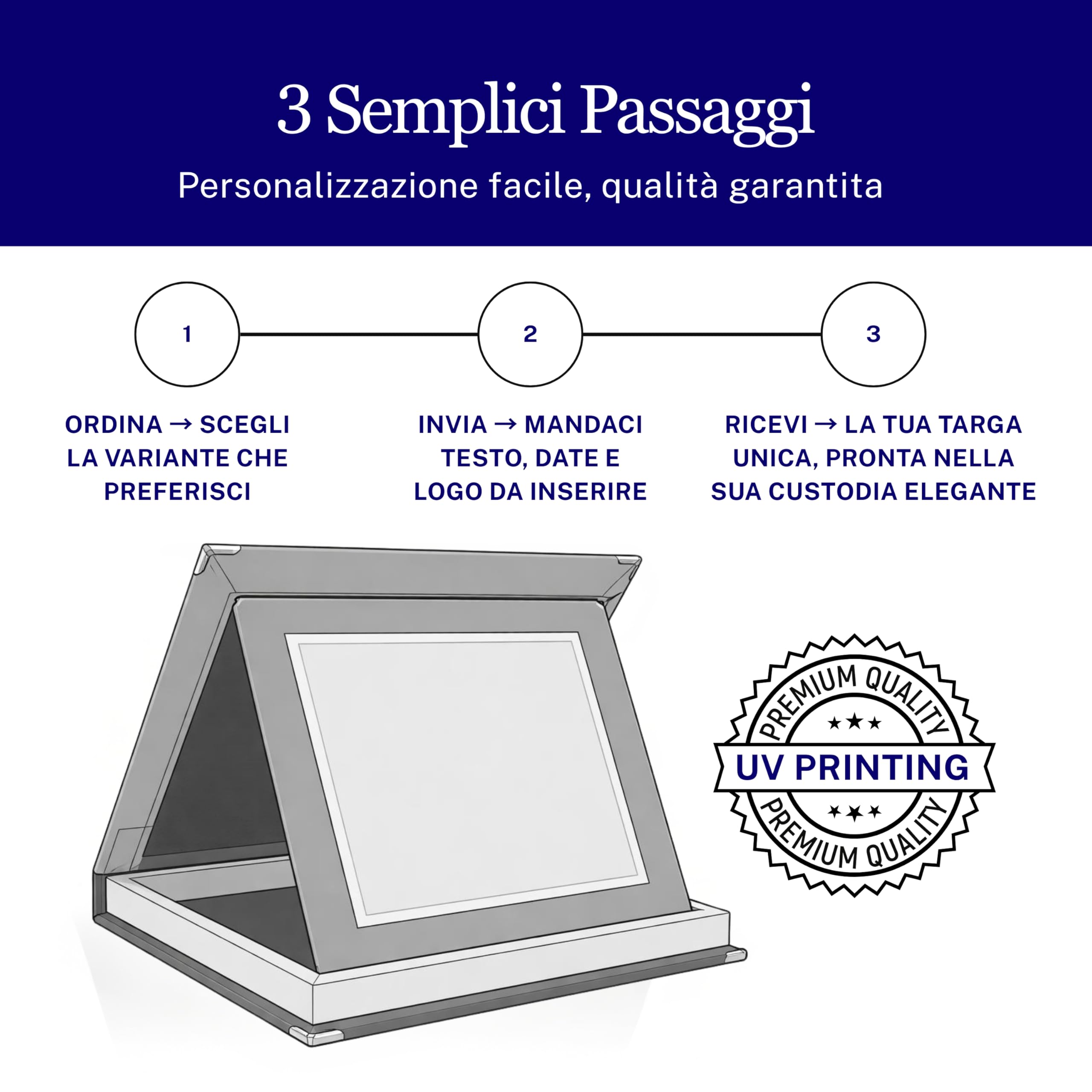 Targa Personalizzata con Astuccio in Velluto Blu – per Laurea, Premio, Pensionamento e Riconoscimento – Stile Classico o Pergamena