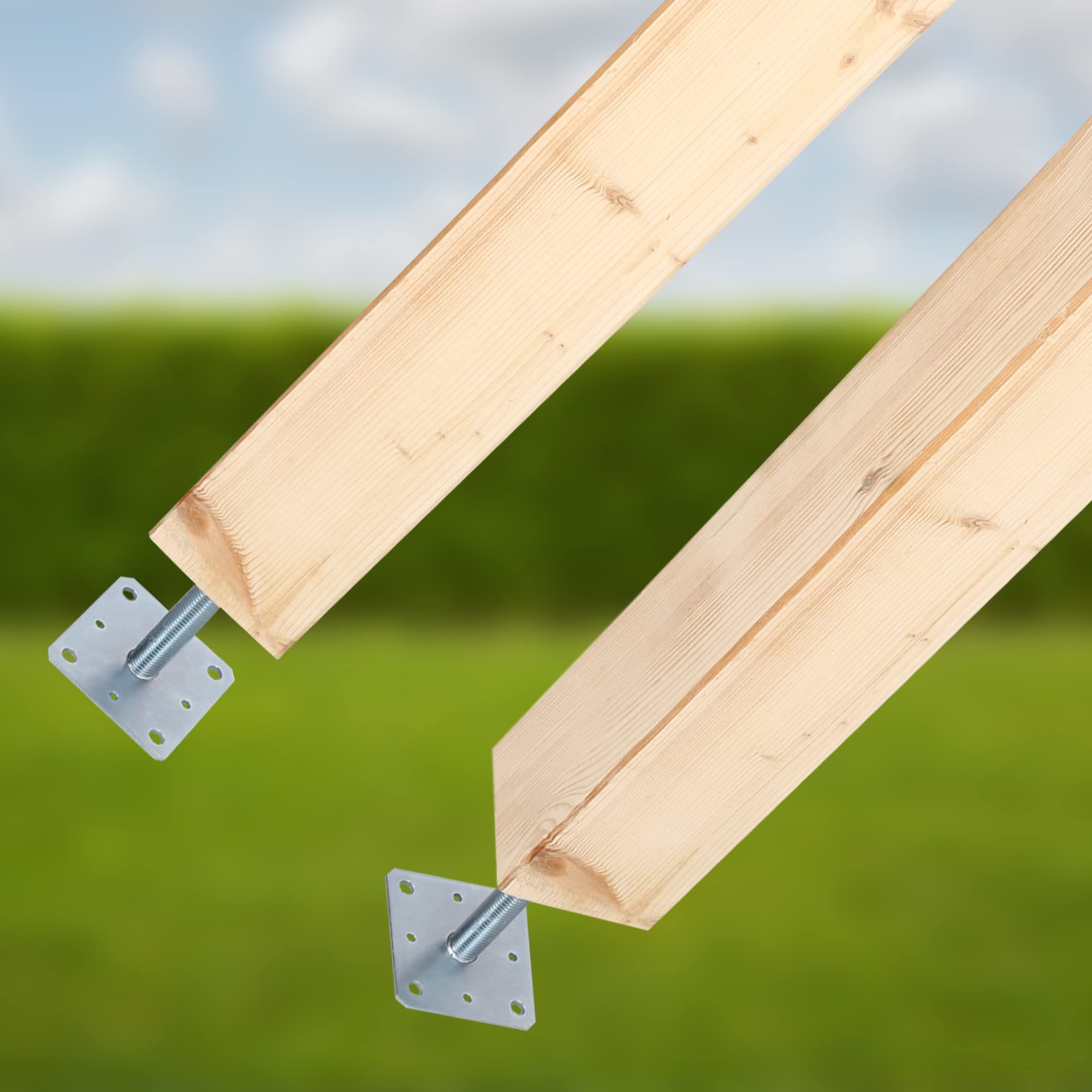 KOTARBAU® 4er Set Pfostenträger Höhenverstellbar - Montagestütze – 80 x 80 x 250 mm - Balkenschuh - M24 - Verstellbarer Pfostenfuß – Halterung mit Stange für Beton – Stahlanker