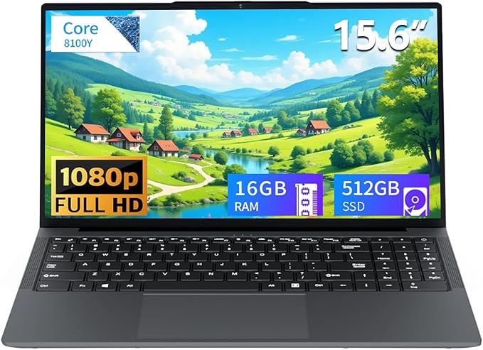 Ordinateur portable 15,6 pouces, PC Portable Win 11, écran HD 1920x1080 Core jusqu'à 3,4 GHz, Pc Portable 16Go 512Go SSD, Laptop avec WiFI 5 BT5.0, USB-3.0, type-c,emplacement pour carte TF, HDMI