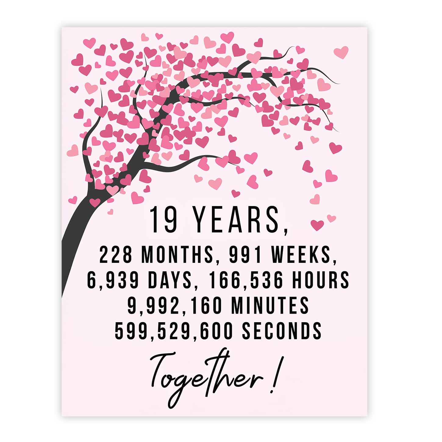 Stuff4 19th Anniversary Poster Unframed - 19 Years 228 Months - Happy 19th Wedding Anniversary Cute Gifts for Boyfriend Girlfriend Husband Companion Wife Partner, 8x10 Inch Anniversaries Posters