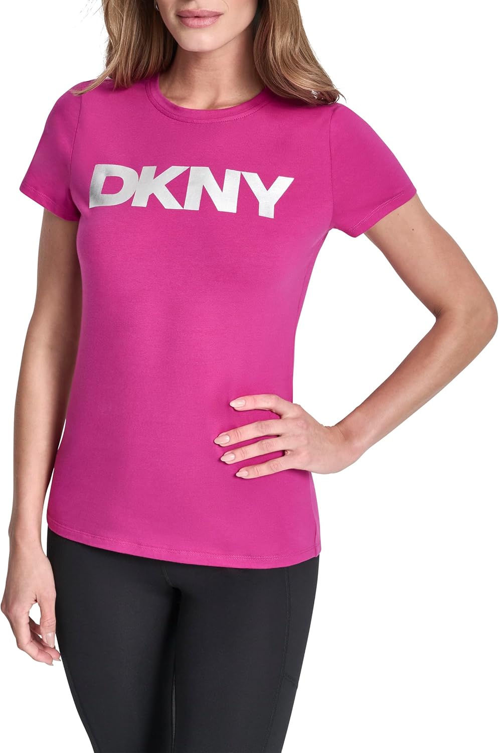 DKNY Womens Foil Logo Short Sleeve T-Shirt