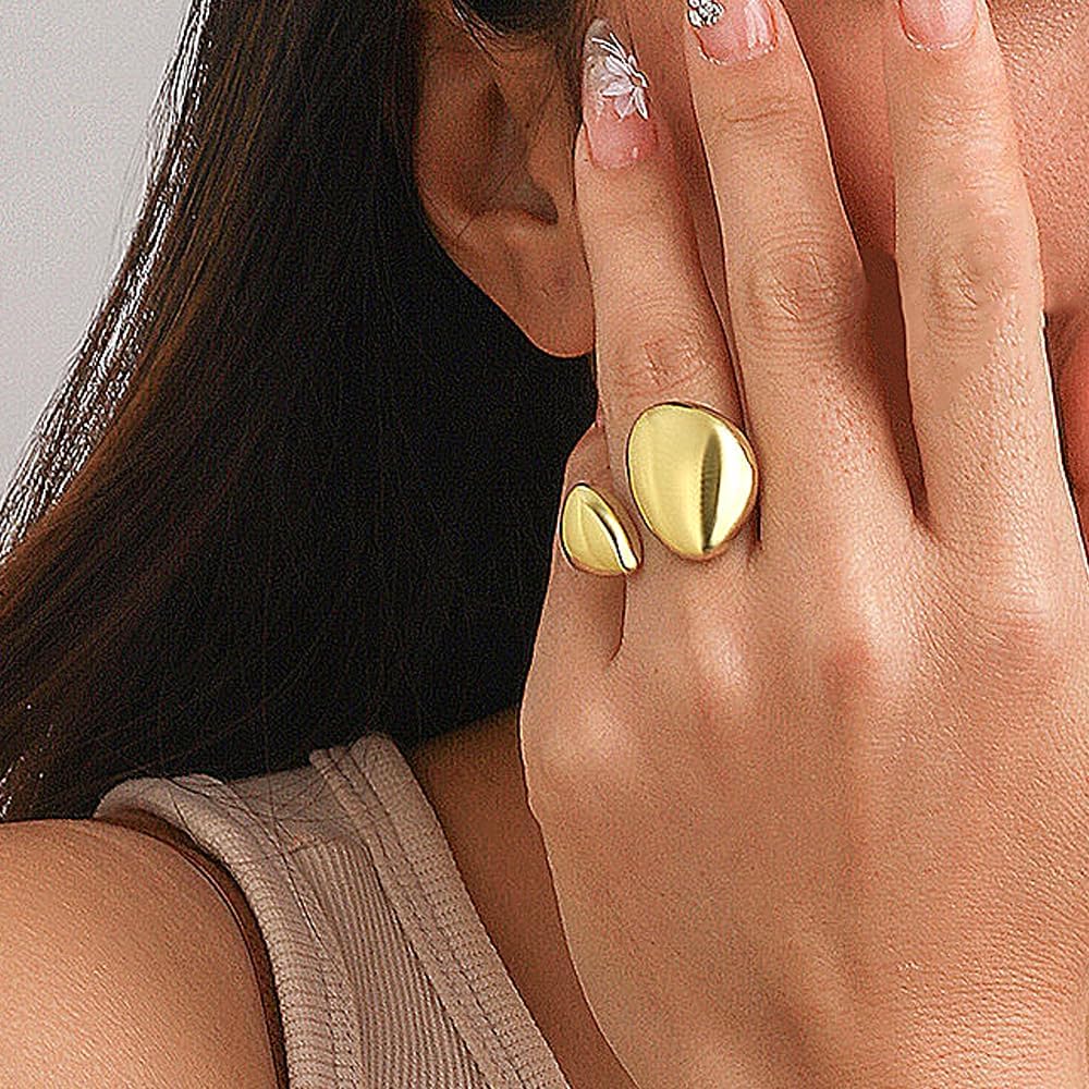 Chunky Open Statement Rings for Women,14K Gold Thick Dome Teardrop Finger Rings Hollow Wide Band Buckle Wrap Rings Party Prom Punk Jewelry Gifts - Image 4