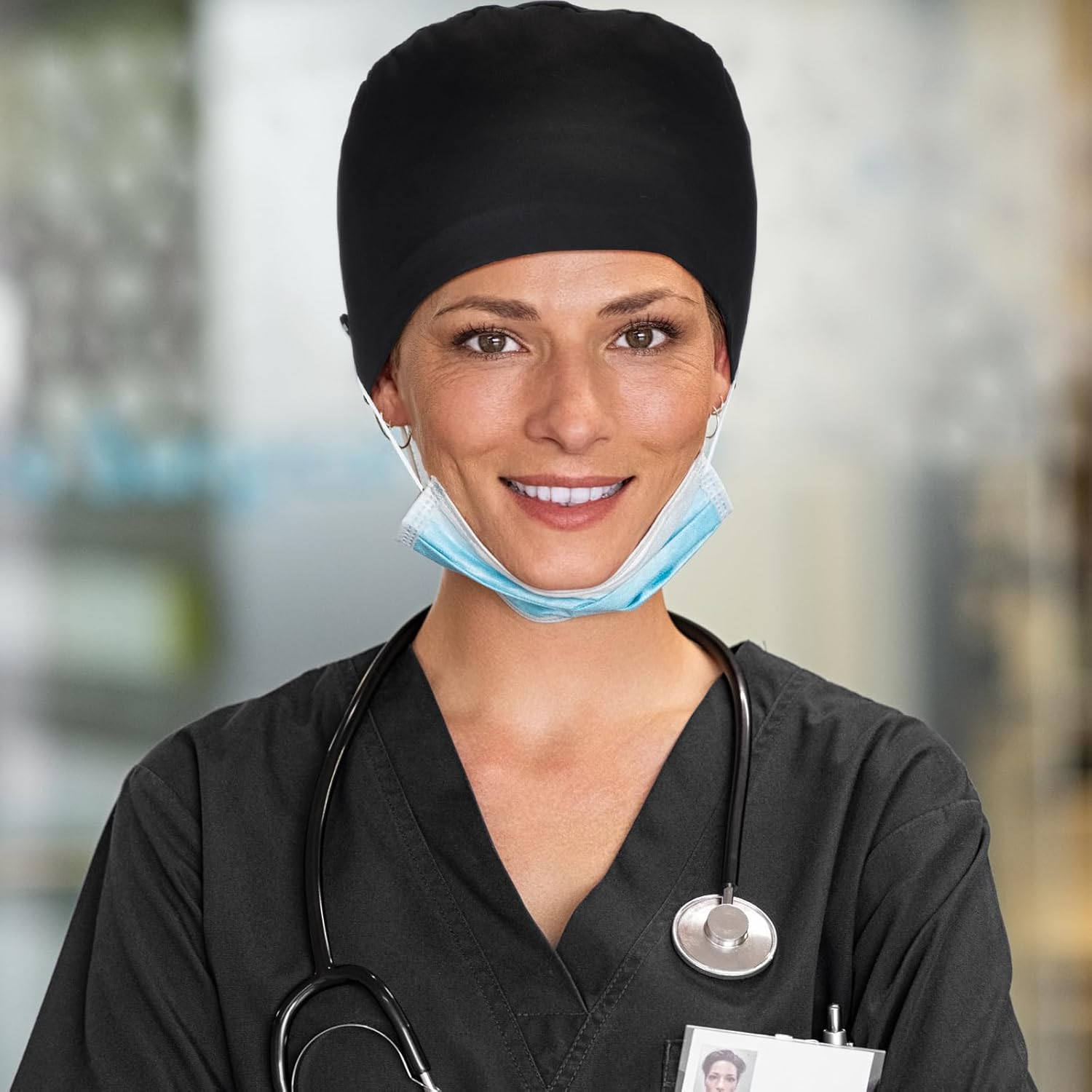Satin Lined Scrub Caps Women Nurse Surgical Hat with Buttons Ponytail Working Adjustable Pouch Tie Back - Image 5