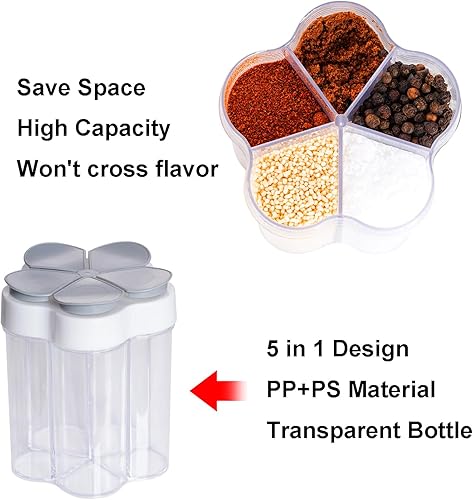 Miniatura 3 de Coctelera de sal y pimienta 5 en 1, contenedor portátil para especias para camping, condimentos, condimentos, frascos con tapa para el hogar,