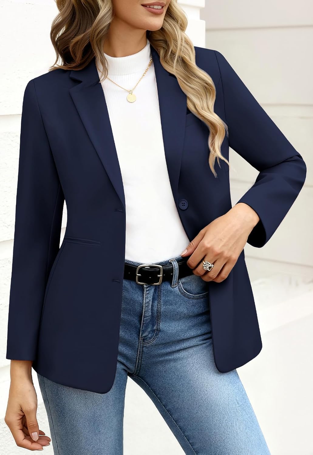 Women's Casual Business Blazer Notched Lapel One Button Open Front Long Sleeve Blazers Office Work Suit Jackets - Image 7