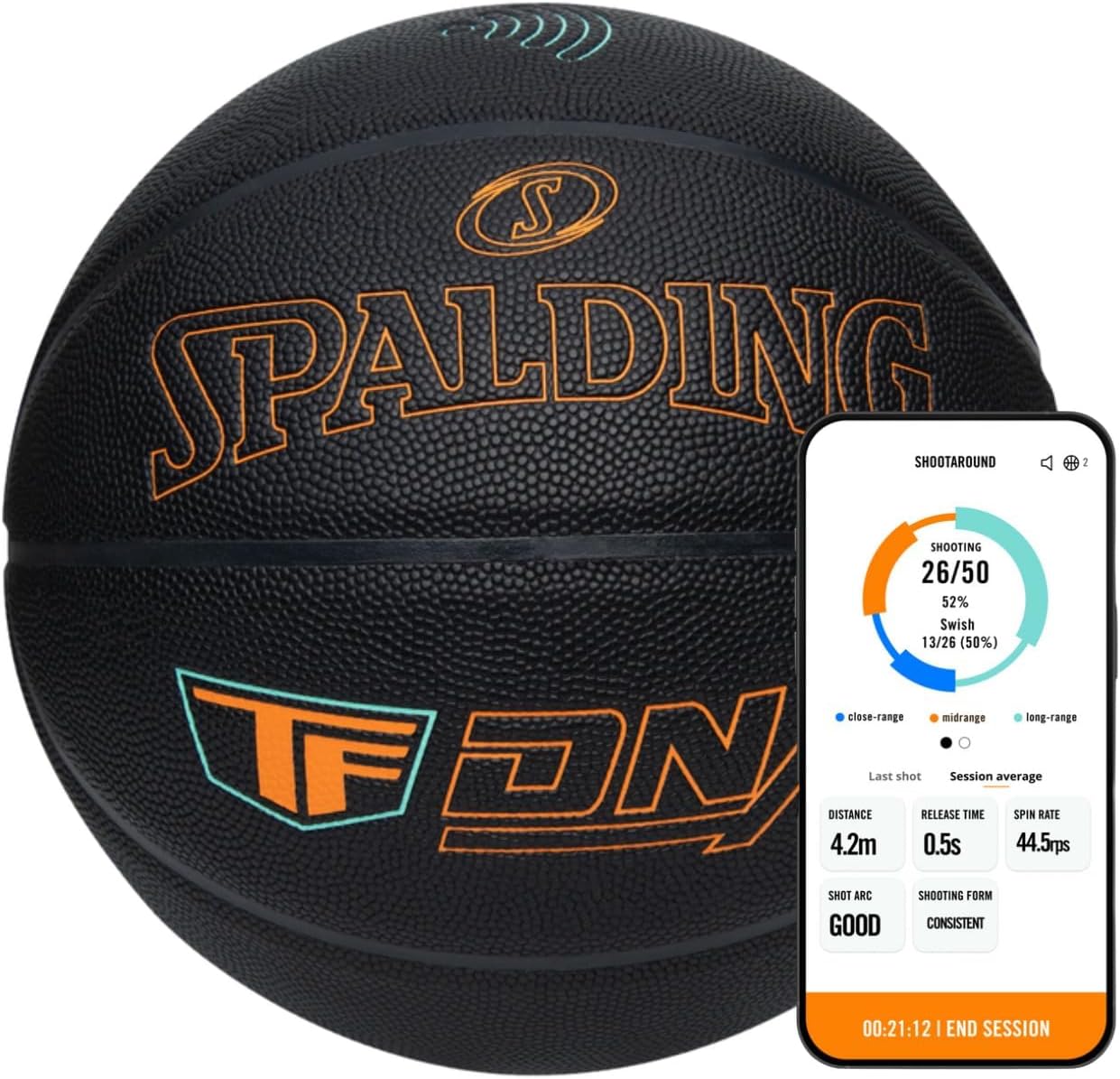 - Spalding TF DNA Smart Basketball + 1 Yr App Subscription Bundle I iOS and Android Compatible I All Surface Material
