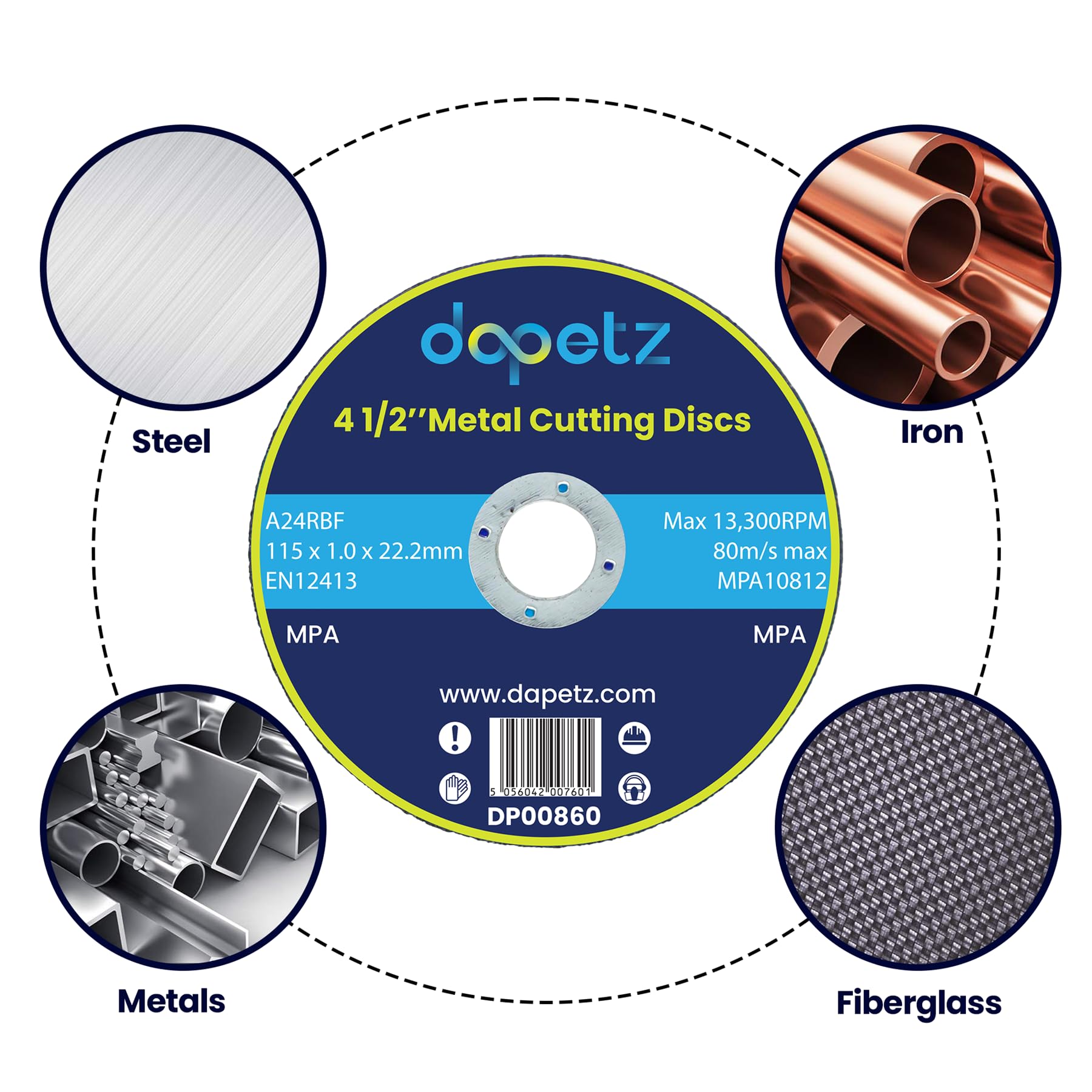 dapetz 100 x Discos de corte para metal 1mm Muy Delgado 4 1/2" 115mm DISCO METAL ACERO inox.