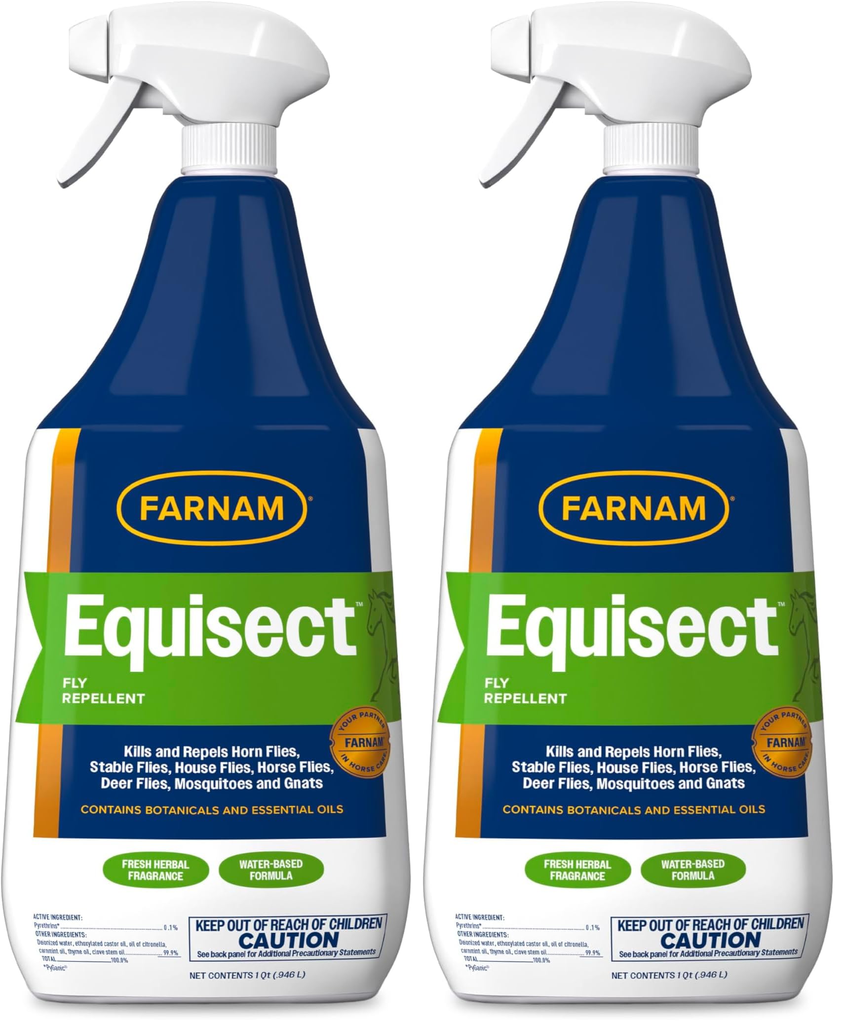Farnam Equisect Botanical Fly Repellent for Horses, Dogs and Cats, 32 Ounces, Quart Spray (Pack of 2)