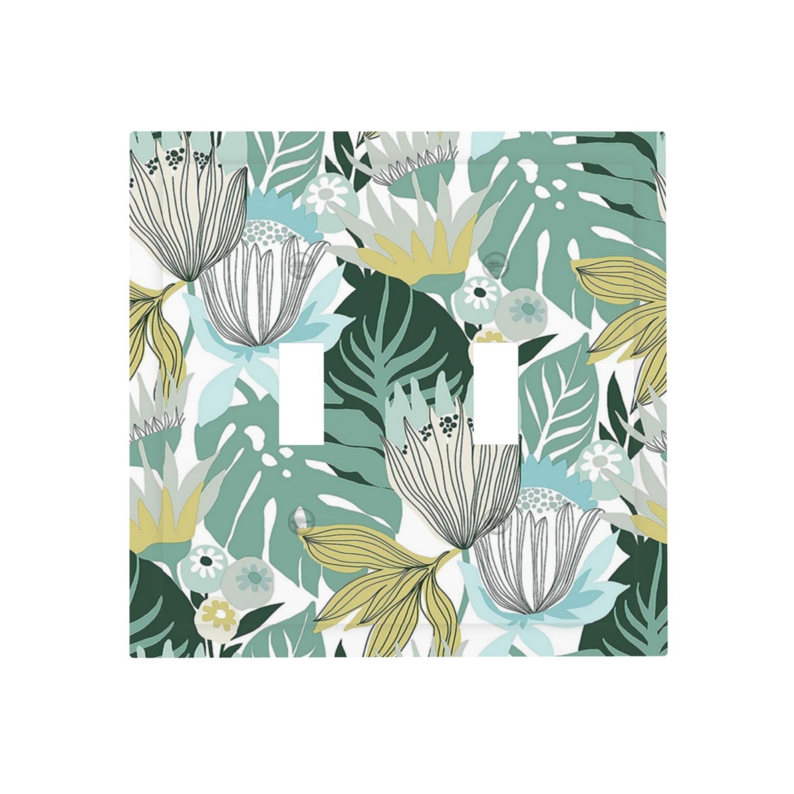 Retro Tropical Leaves 2 Gang Light Switch Cover Plate Double Toggle Wall Plate Decorative Outlet Cover Electrical Faceplate Switchplate for Bedroom Bathroom Kitchen Decor