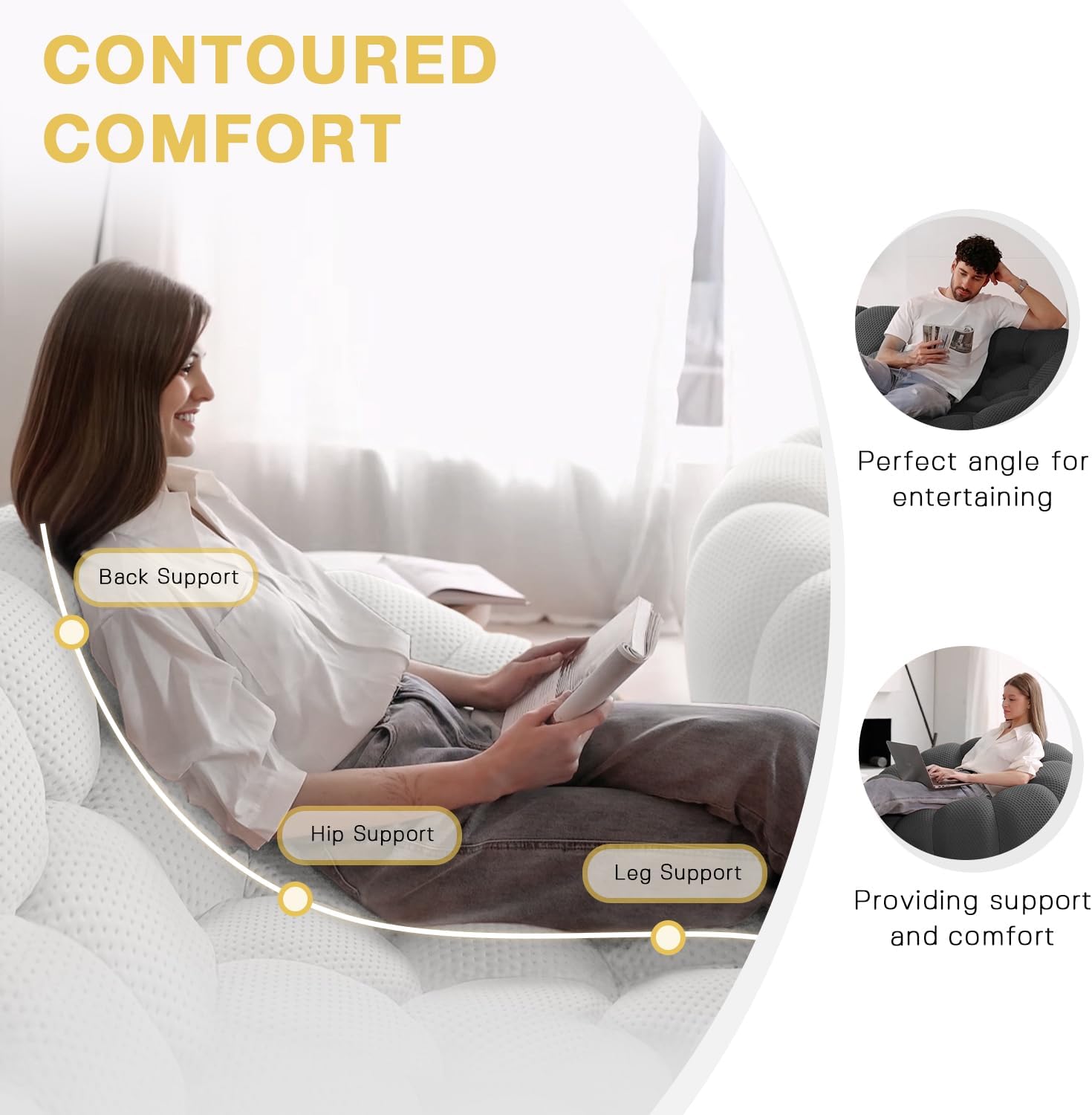 Bubble Sofa Couch,79.53'' Modern Curved Sofas for Living Room, 2 Seater LoveSofa Lazy Floor Sofa, Large Bean Bag Chair,Deep Seat Floor Sofas Chair Lounge for Office, Apartment,Light Gray 79.53"D Light Grey