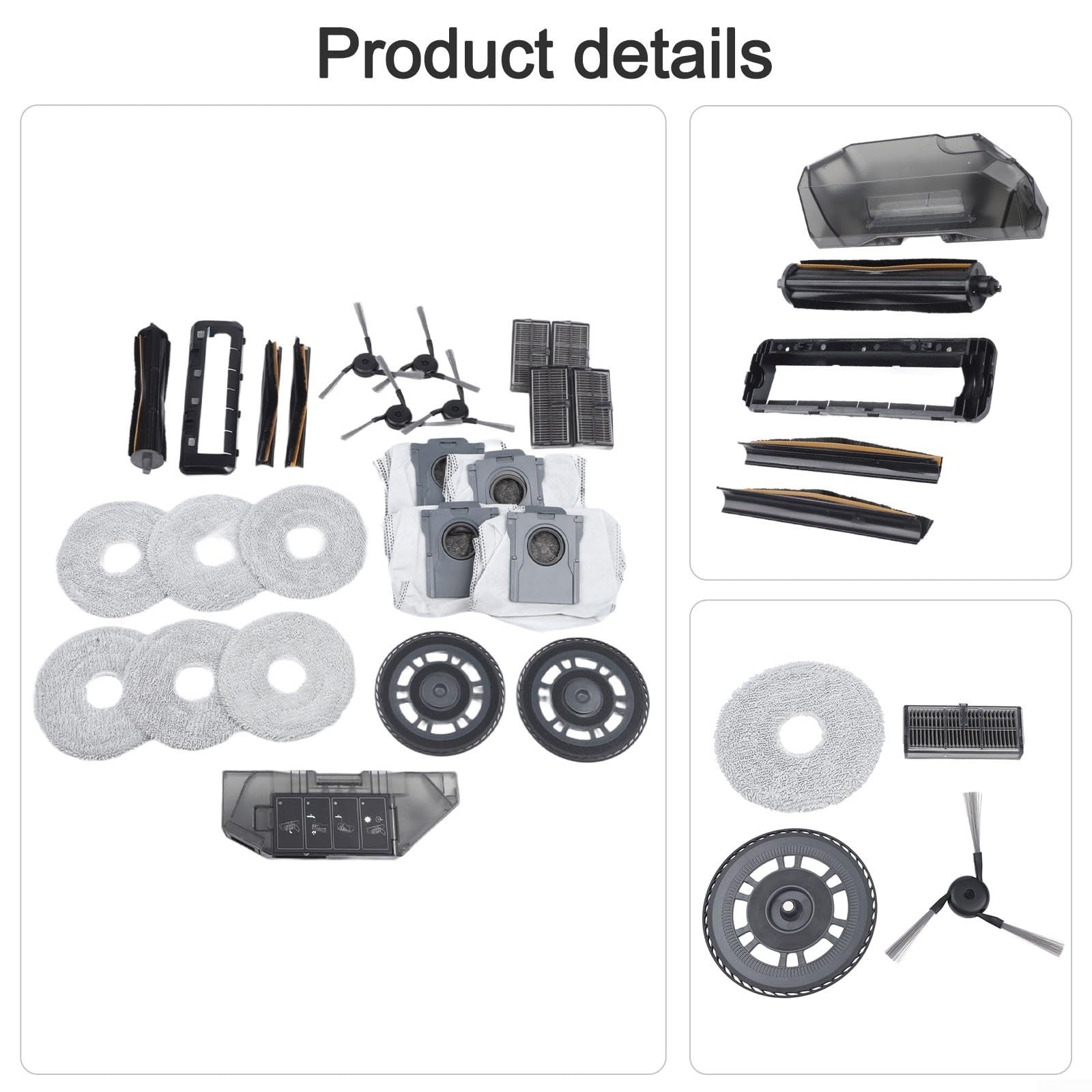 TriCut Brush 2 cepillos de tira principal cubierta de cepillo caja de polvo 2 soportes de paño de fregona 4 filtros HEPA 4 cepillos laterales 4 bolsas de polvo 6 paños de fregona para Mova Pro Ultra