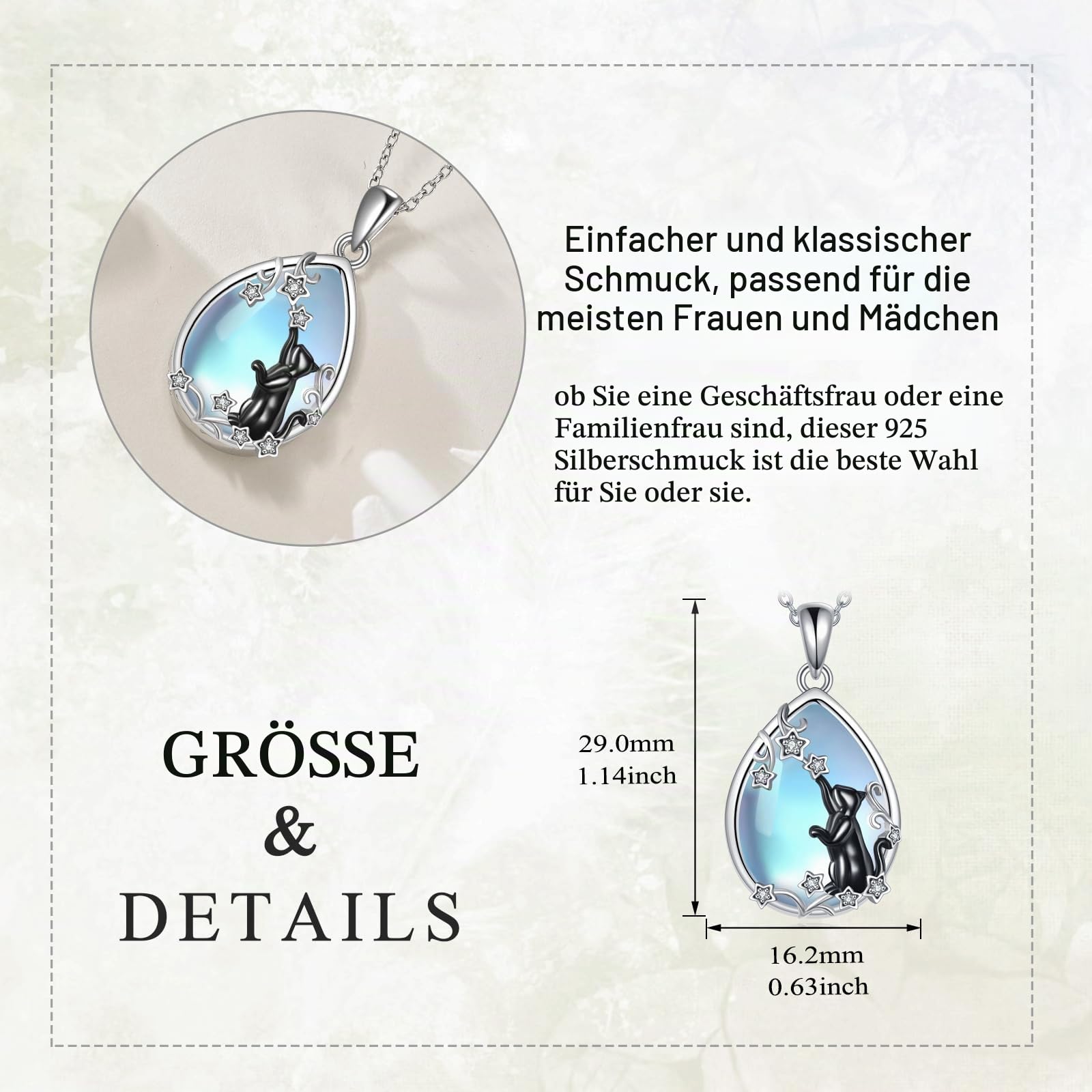 YAFEINI Mondstein Halskette 925 Sterling Silber Fuchs/Axolotl/Katze/Hund Anhänger Kette Tierschmuck Geschenke für Damen Mädchen