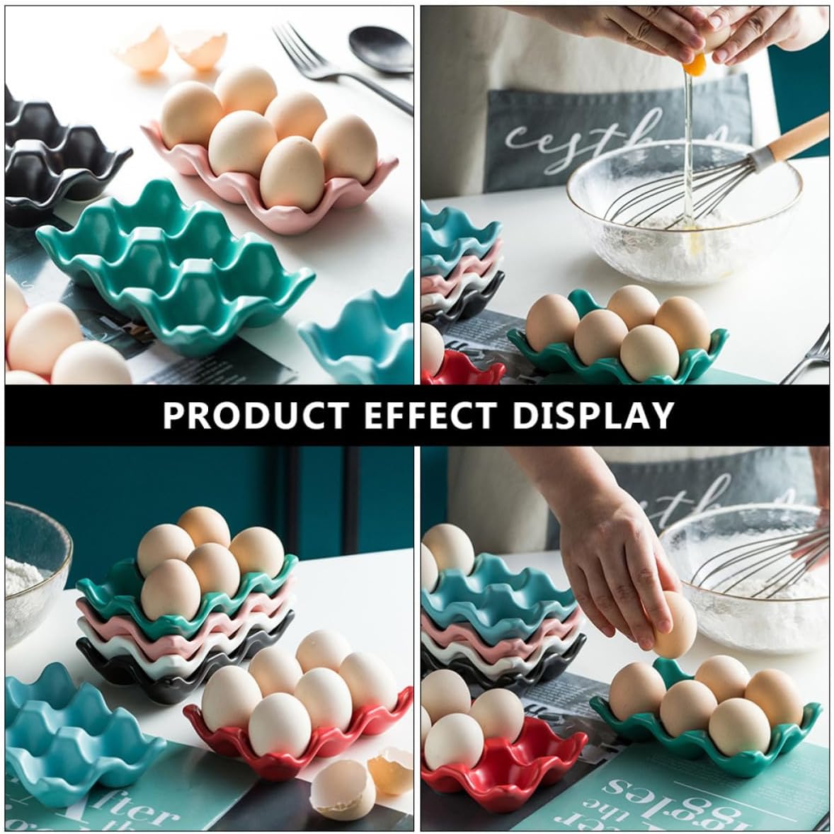 Angoily 2pcs Ceramic Egg Rack with 6 Grids Nonslip Bottom Refrigerator Egg Holder for Kitchen Storage Modern and Elegant Design to Keep Safe and Fresh