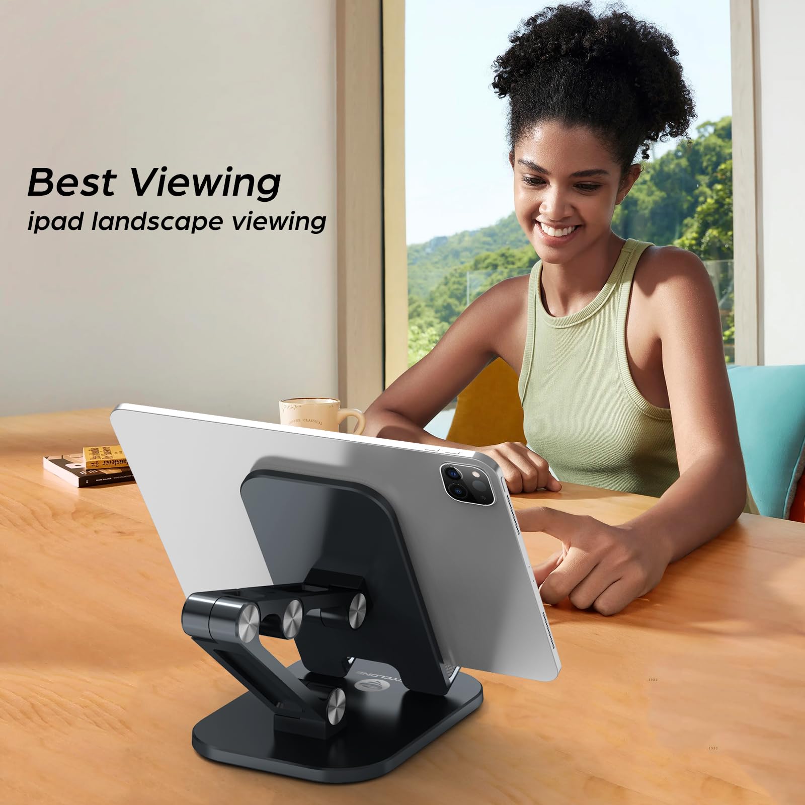 OCYCLONE Phone Stand for Desk, Foldable Cell Phone Stand Holder, Black — Amazon image 6
