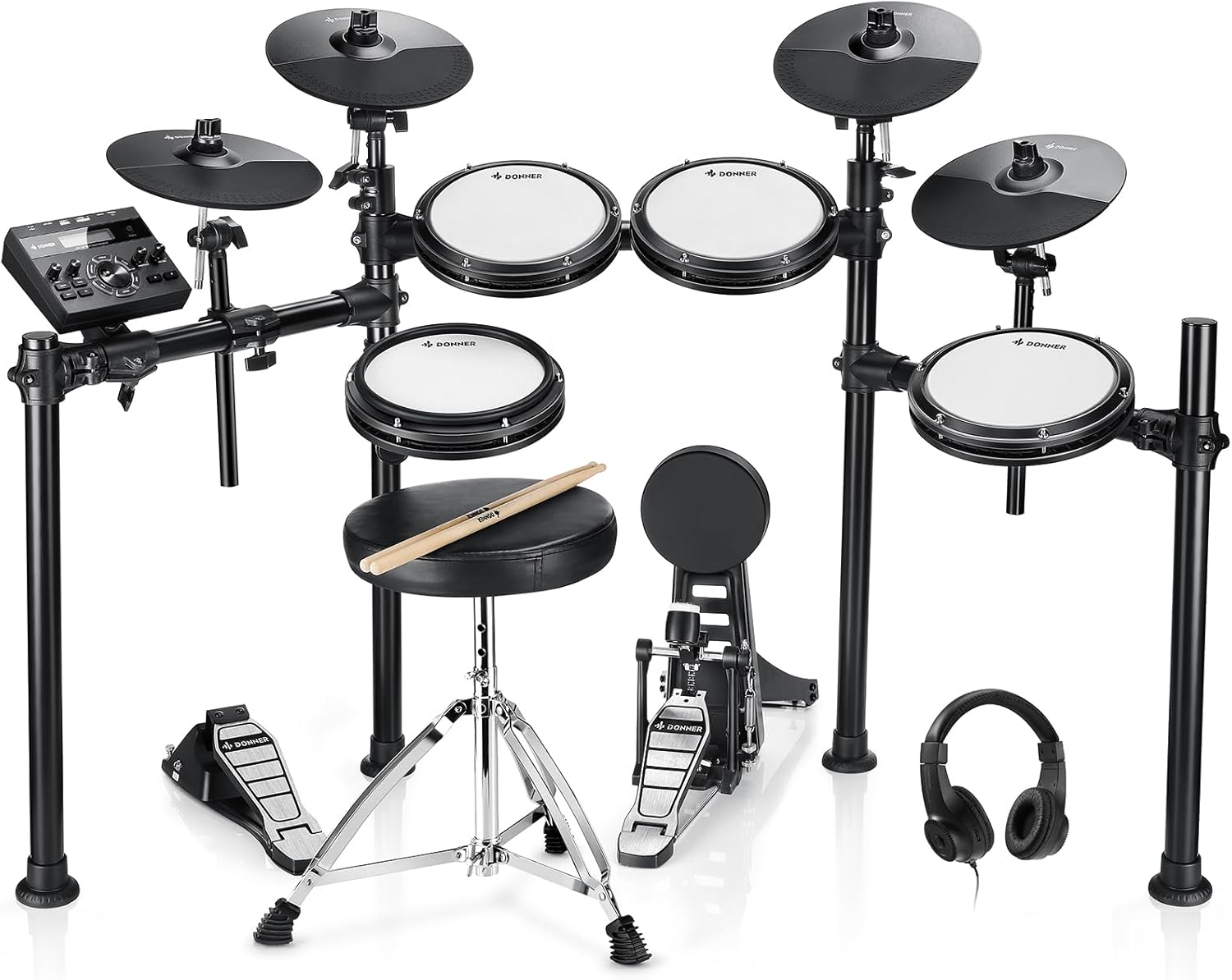 Donner DED200 Electronic Drum Set, Electric Drum Kit with Quiet Mesh Drum Pads, 2