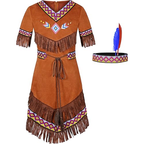 Girls Native American Costume Indian Fancy Dress for Halloween Mardi Gras Dress Up