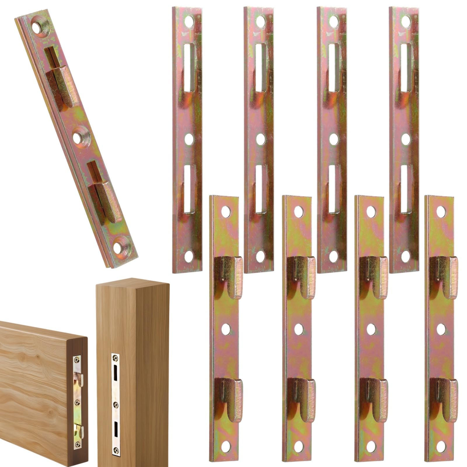 Heavy Duty Rustproof Galvanized Metal Bed Rail Fasteners, 4 Pairs Bed Rail Brackets, Secure Snap-in Design, 5 in Wooden Frame Connectors for Beds, Sofas, Planter Boxes