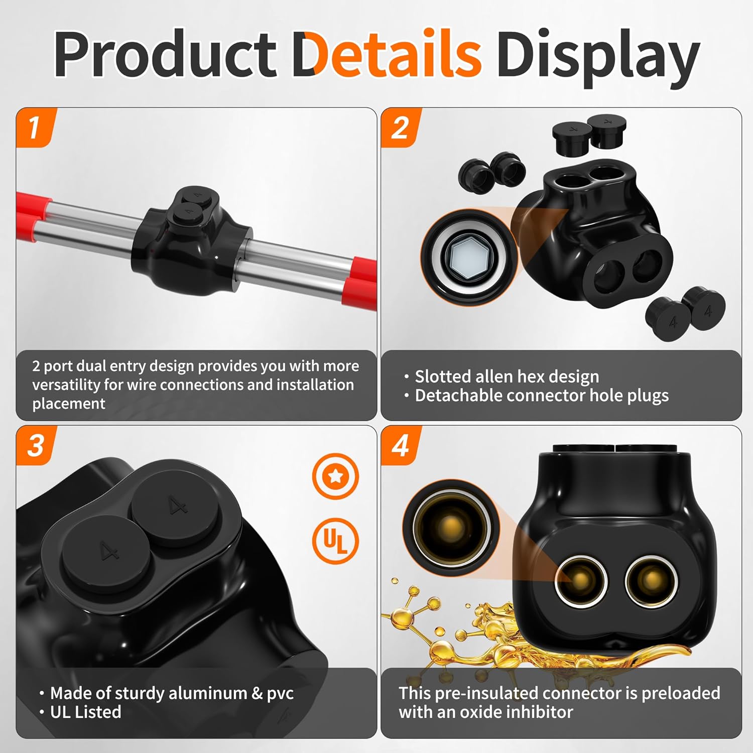 Joinfworld 10pcs 2 Port Insulated Multi Tap Connector Aluminum to Copper Wire Connectors 4-14 AWG + 6pcs2 Port Insulated Multi Tap Connector 4-14AWG