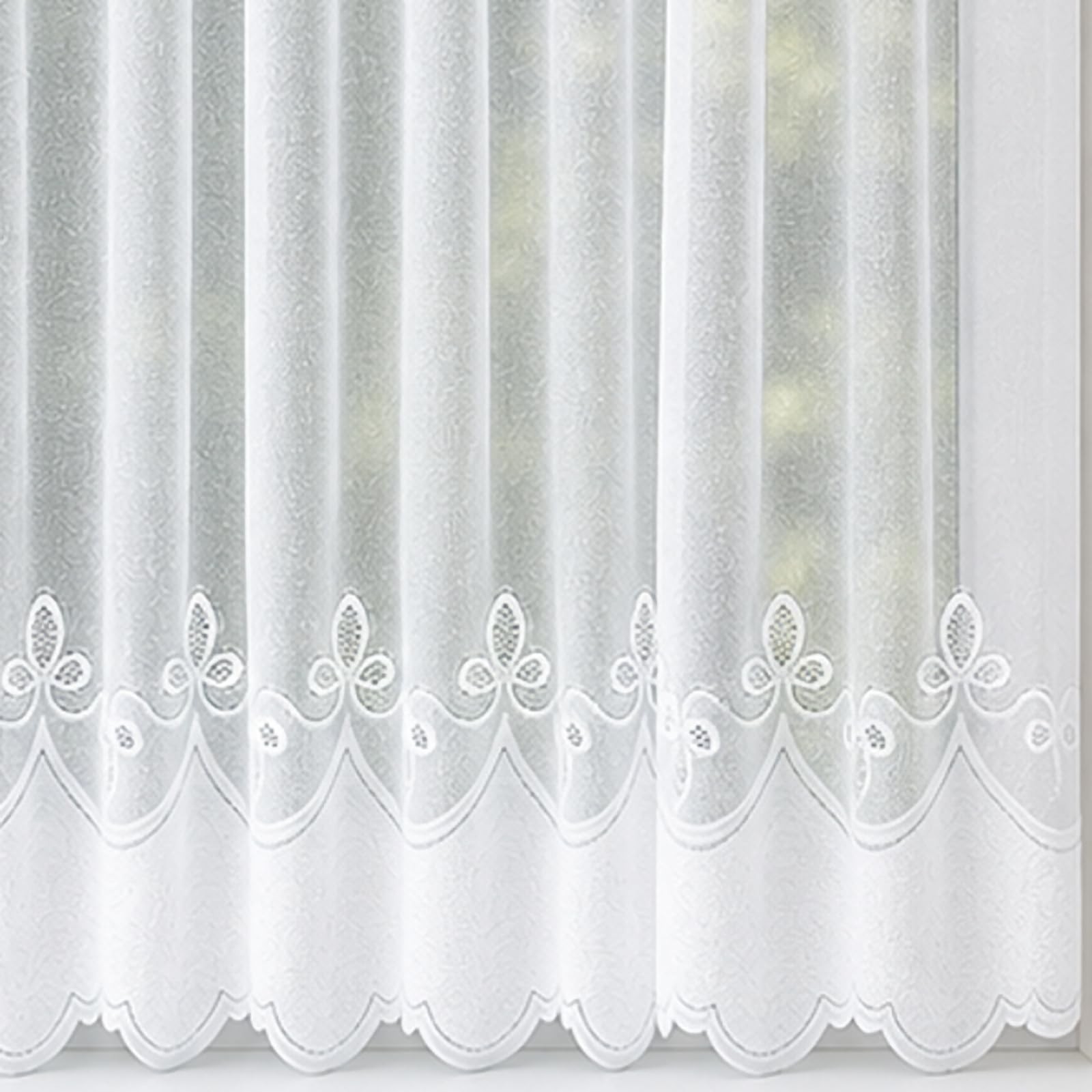 48" (122cm) Drop - Elara White Contemporary Textured Semi Plain Lace Net Curtain With Decorative Scalloped Hem - Choose Your Design - Sold By The Metre - Supplied In One Continuous Piece - Slot Top