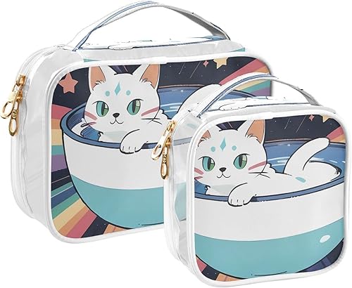 Miniatura 2 de Kawaii Cat Rainbow Clear Toiletry Bag for Traveling,2 Pack Makeup Cosmetic Bag with Zipper,Travel Bag for Toiletries,Travel Essentials 21214362