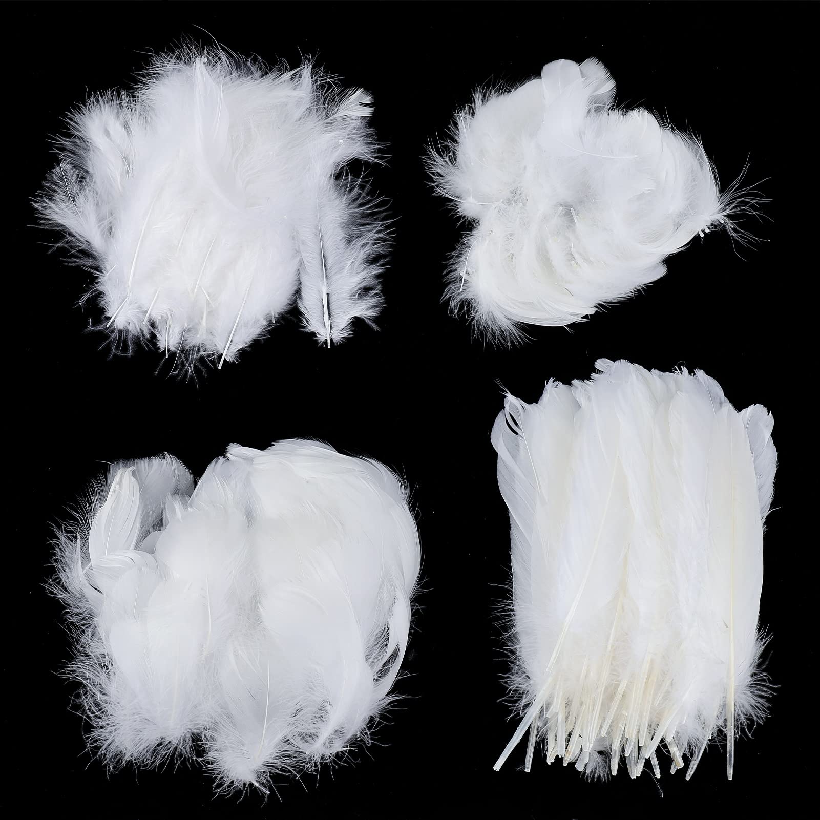 LAOKEAI 300 Pcs Feathers for Crafts, Natural Goose Feathers for DIY Handmade Crafts Gift Box Filling Ornament Decoration Dream Catcher Carnival Decorations/hat/vase/mask, Fluffy & Soft(White)