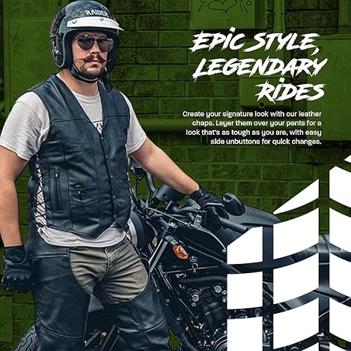 Miniatura 2 de HWK Chaparreras de cuero para motocicleta para hombres y mujeres, color negro, para protección contra erupciones de carretera y comodidad para todo