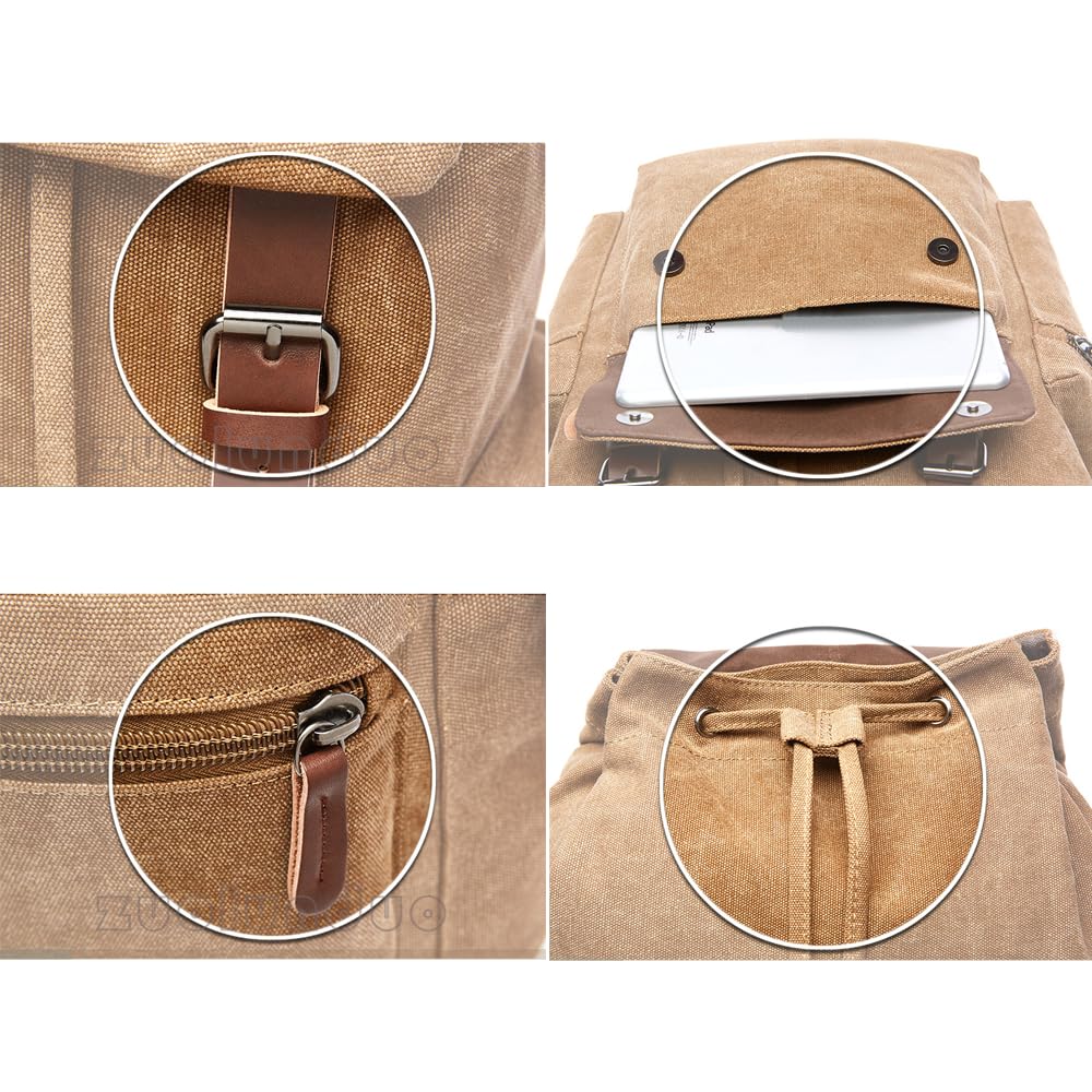 XINYASEE Zaino Uomo Donna Impermeabile Canvas Vintage per Laptop Escursionismo Viaggio Borsa Unisex Retrò Zaino Università Zainetto 14" Laptop Borse Viaggio Scuola Campeggio Tela