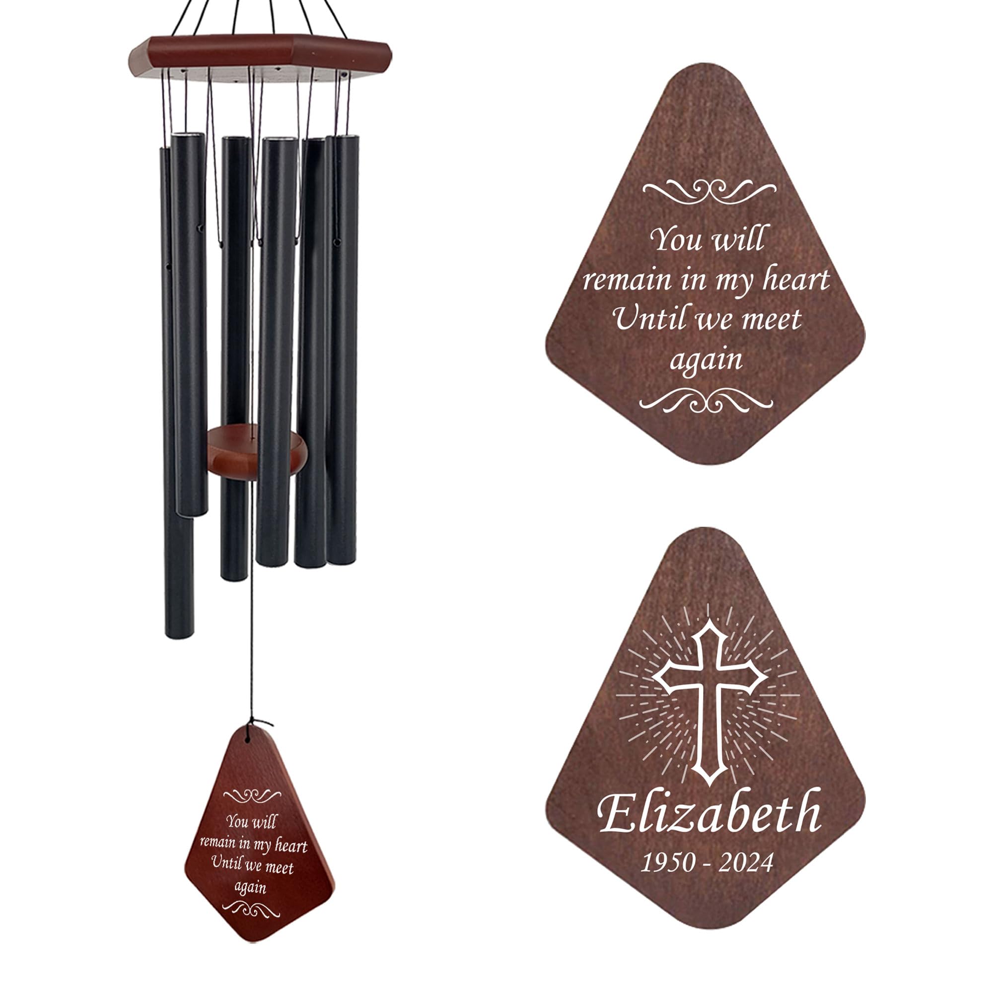 Personalized Cross Memorial Wind Chimes, Deep Tone Aluminum