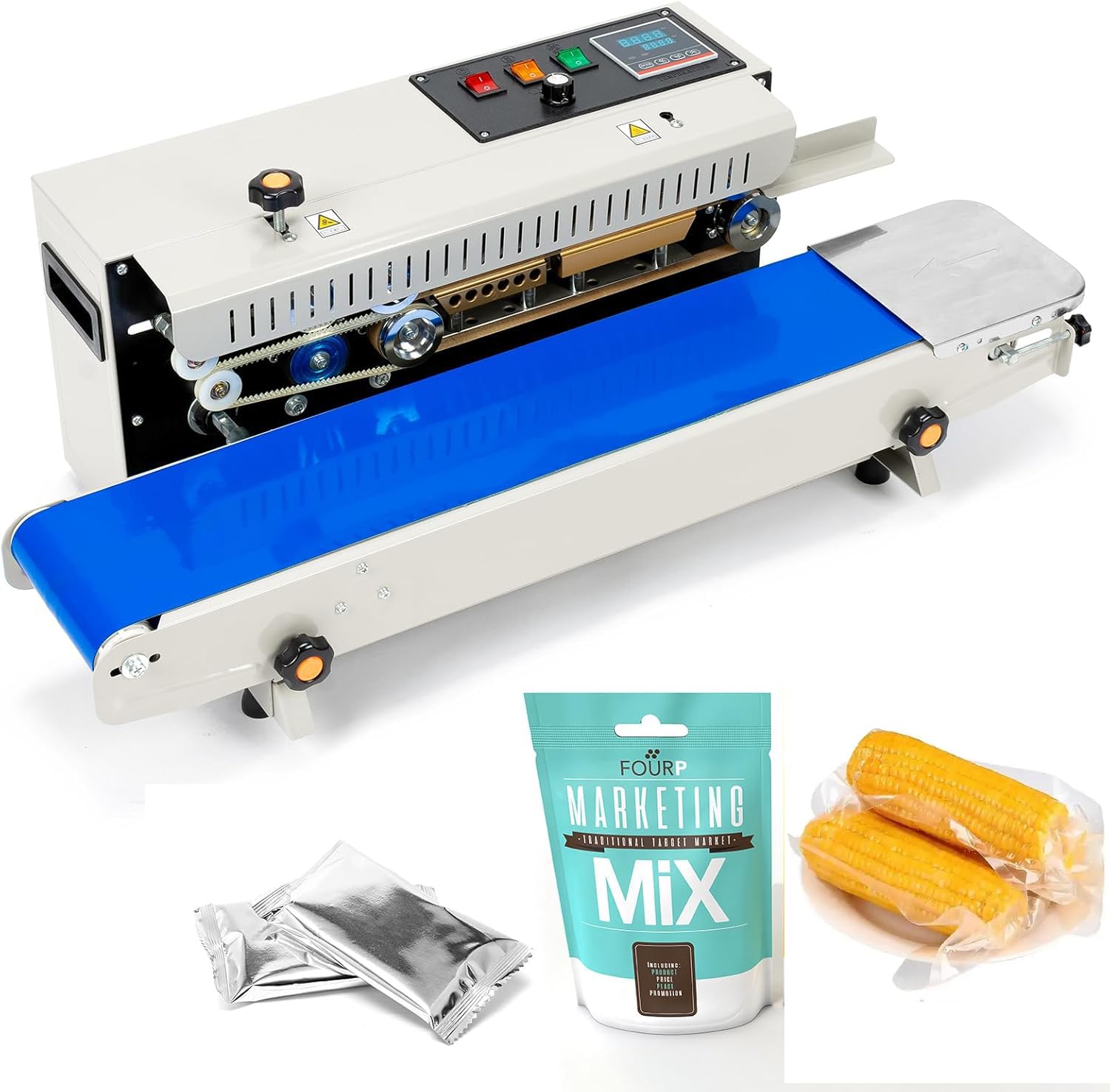 TYH Machine De Scellage Automatique, Scelleuse Horizontale Commerciale Fr-900 pour Sacs Plastiques, avec Vitesse De Scellage Réglable De 0 À 12 M/Min, Machine De Scellage À Chaleur Constante