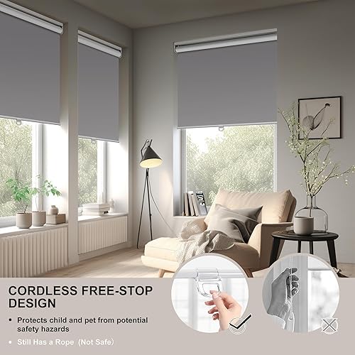 Miniatura 4 de Boolegon Persianas enrollables opacas para ventanas, sin cordón, con aislamiento térmico, protección UV, persianas de tela para puerta francesa,