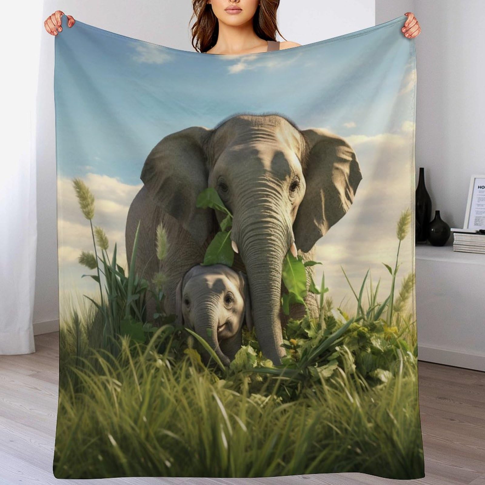 Manta de franela de elefantes para sofá de 140x180 cm suave