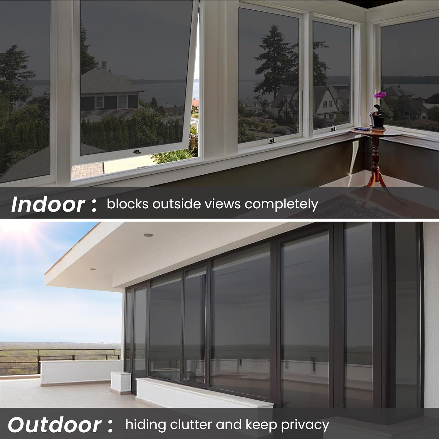 ADD.HERES One Way Window Privacy Film, Sun Blocking Anti UV Reflective Static Cling, Window Tint for Home and Office, No Glue Garage Solar Paper, Black, 23.6" x 78.7"