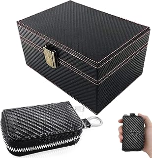 Faraday Box for Car Keys and Carbon Fiber Faraday Bag for Key Fob Portable Keyless Entry Signal Blocking Pouch RFID Box for Car Keys Fob Protector Box Car Theft Prevention(Small Box+1 Car Key Case)