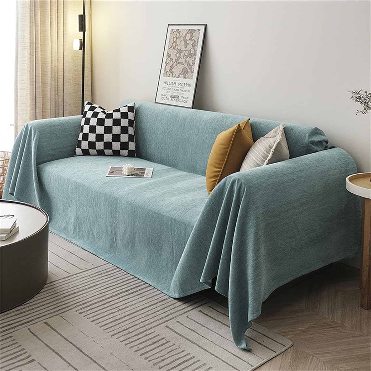 Colcha para Sofás 1 2 3 4 Plazas, Colcha de Chenilla Extra Grande para Cama Matrimonial, Color Liso, Antideslizante, Colchas Pequeñas para Sofás de Salón (Verde Menta, 130 x 180 cm)