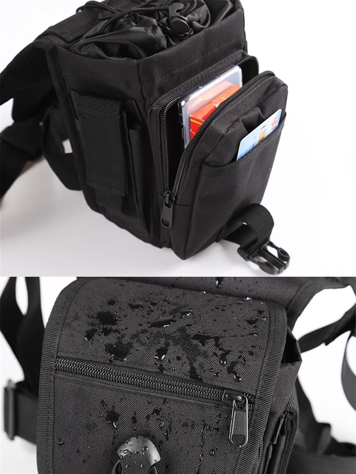 Sacoche de Jambe Moto Hommes Toile Goutte Jambe Sac Noir Taille décontracté Ceinture Hanche Bum Moto Messager Sacs à bandoulière