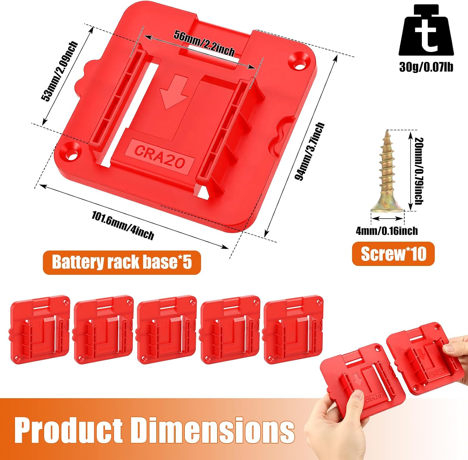 5 Pack Battery Holder Compatible with Craftsman 20V Battery - Wall Mount Tool Dock Storage Bracket for CMCB204 CMCB202 - Heavy Duty Hanger Rack with Screws for Garage and Work Truck image 4