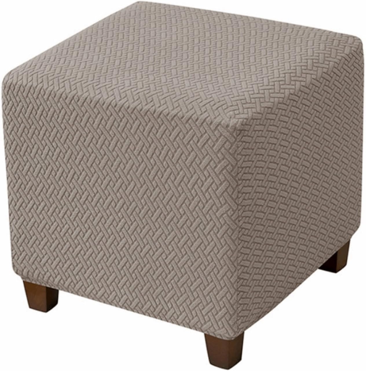 10pcs Universal Ottoman Stool Cover Stretchable Jacquard Design Sofa Footrest Slipcovers Removable Solid Color for Living Room,Bedroom(Khaki)