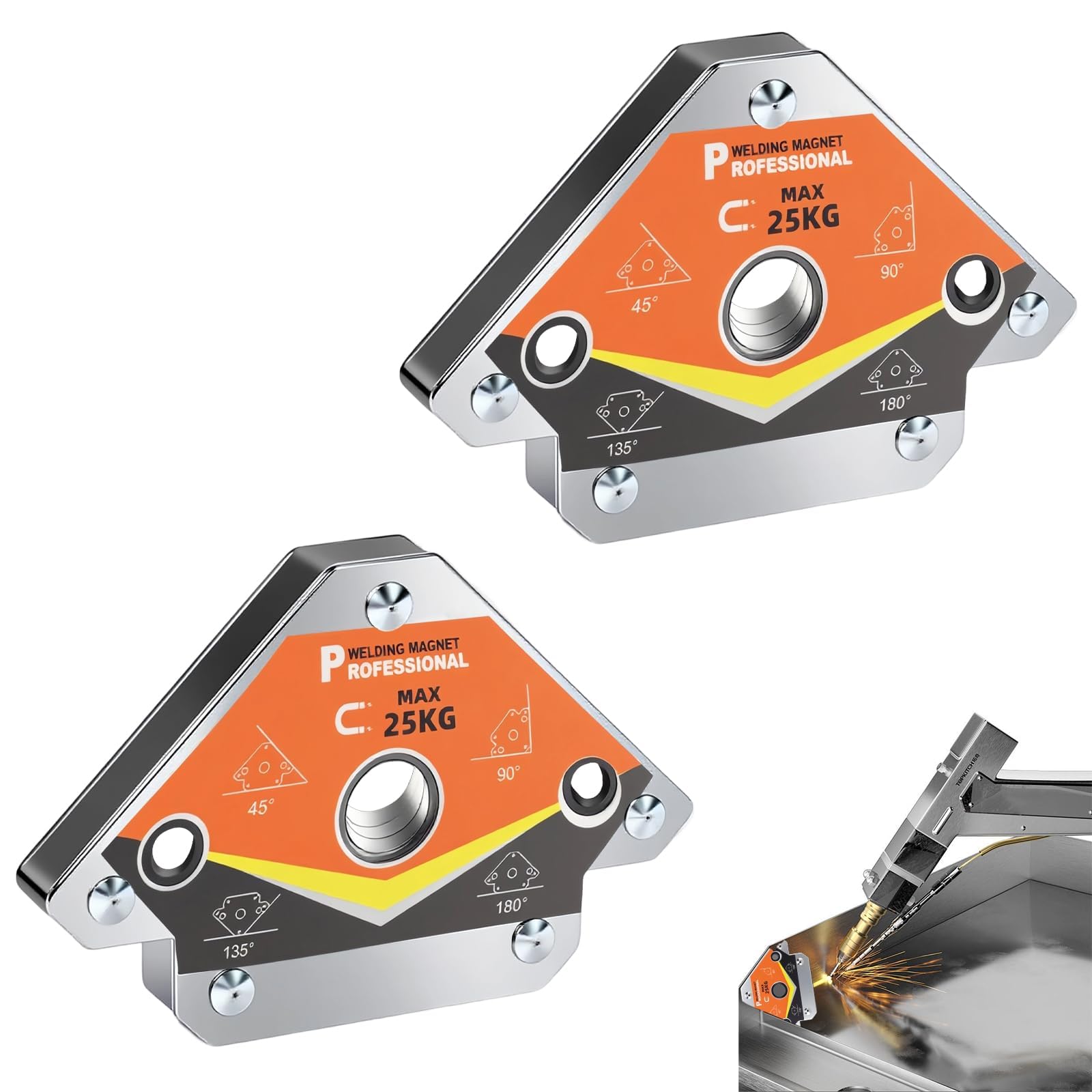 HASLED 2 Piezas Imán para Soldadura 25 kg, Escuadra Magnética 45°, 90°, 135° y 180°, para Posicionamiento Preciso en Metales