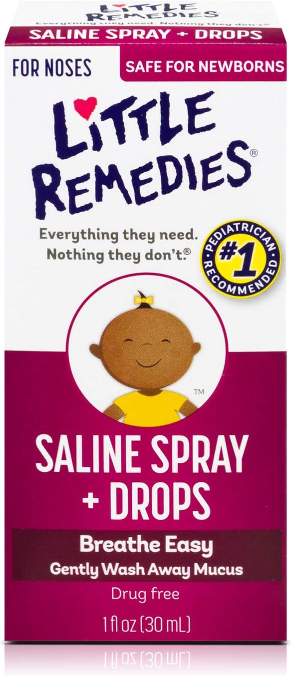 Little Remedies Saline Spray/Drops | 1 oz | Pack of 1 | For Noses to Breathe Easily | Gently Wash Away Mucus | Newborn Safe