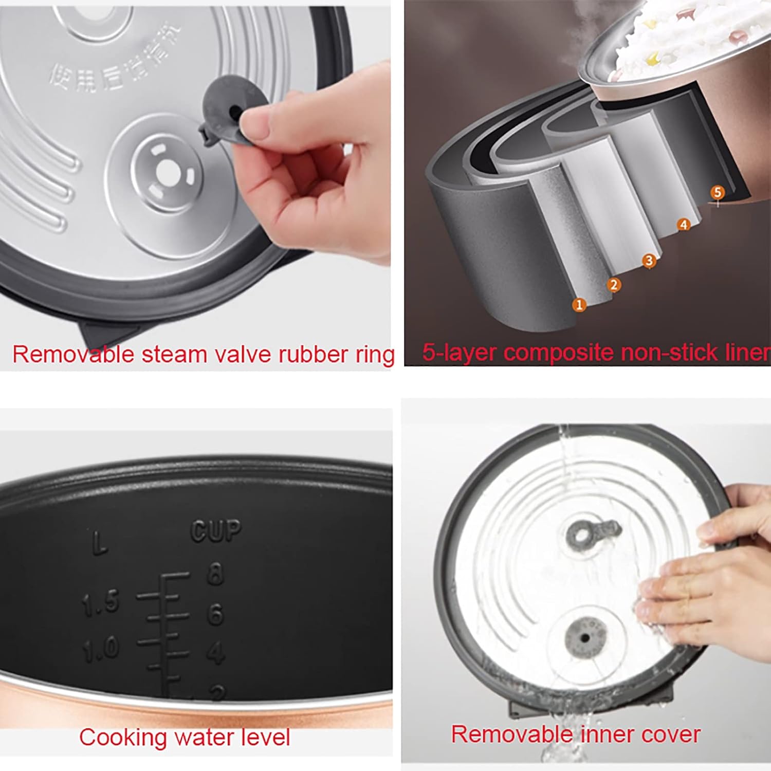 Rice Cooker, Household Multifunctional Rice Cooker, Large Capacity 5L, Cooking Wood Fired Rice for 2-8 People 220-240V US/EU