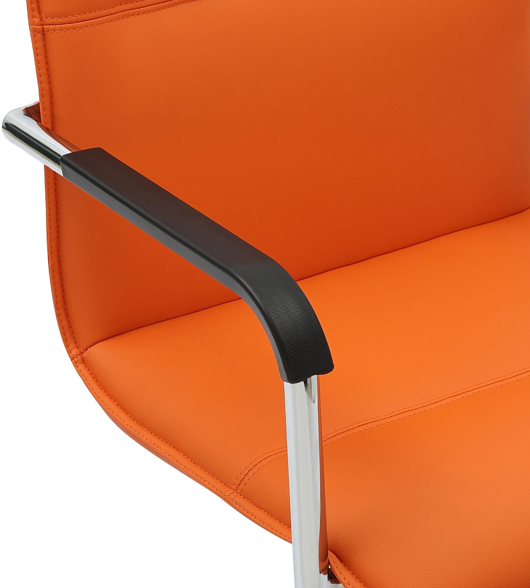 CLP Freischwinger Stühle 2er Set mit Armlehnen Seattle, Moderne Esszimmerstühle gepolstert mit Kunstlederbezügen, Gestelle in Chromoptik, Farbe:orange