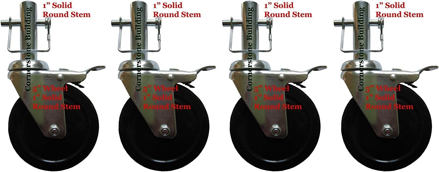 CBM scaffold Set of 4 Scaffold 5" Wheels with 1" Solid Round Stem