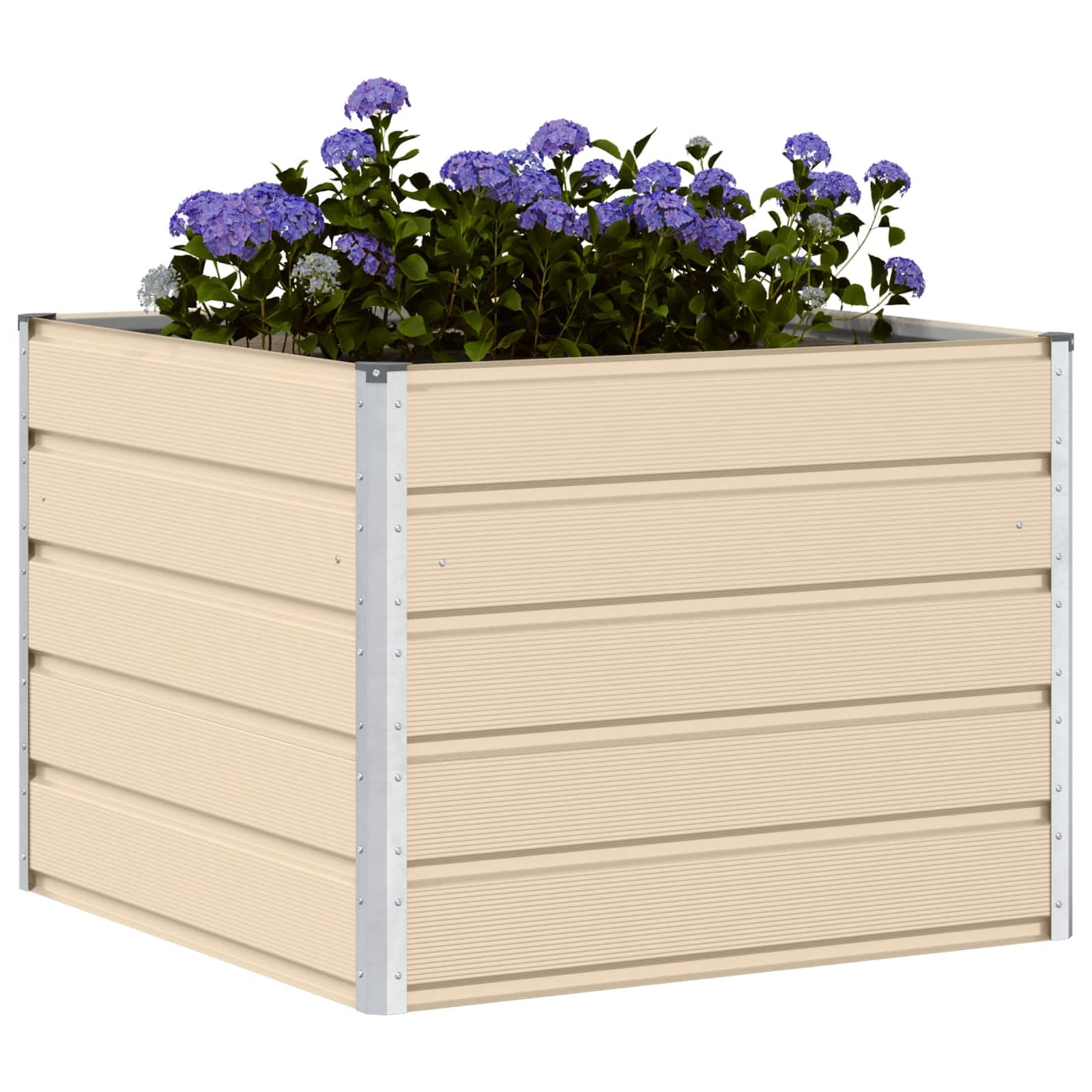 vidaXL Pflanzkübel Elfenbein 100 x 100 x 75 cm Stahl, Stylischer Garten- und Terrassenpflanzer, modernes Stahl-Design, robuste Deko, minimalistischer Pflanzenhalter