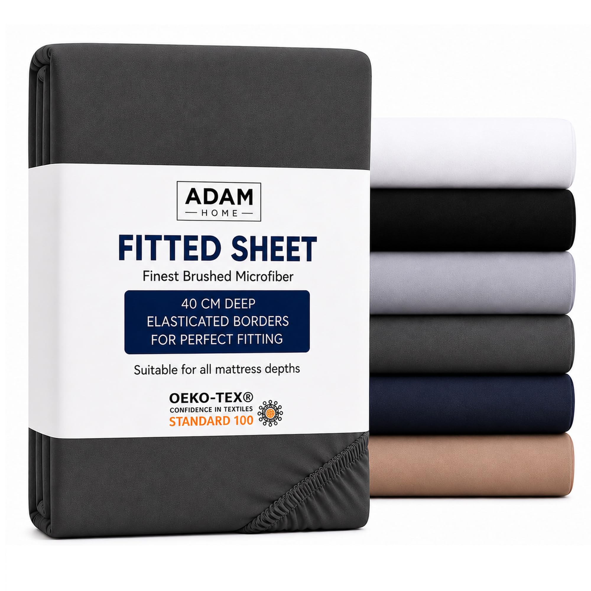 Adam Home Double Fitted Sheet Charcoal (137x190 cm) Extra Deep 16 Inch (40 cm) Pocket Soft Brushed Microfiber Mattress Bed Sheet for Double Bed – Breathable, Shrink & Fade Resistant