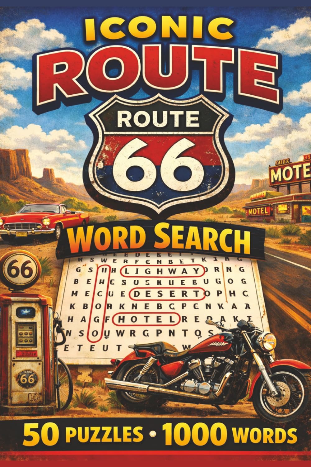Iconic Route 66 Word Search: A Nostalgic Puzzle Journey Along America’s Legendary Highway Featuring Classic Diners, Neon Signs, and Roadside Attraction