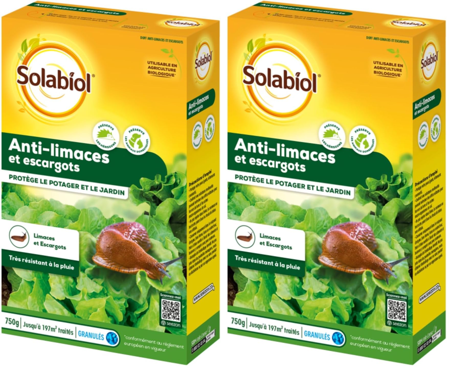 Anti-limaces et escargots Solabiol SOLIMA750N pour jardin et potager - Lot de 2 étuis de 750 g