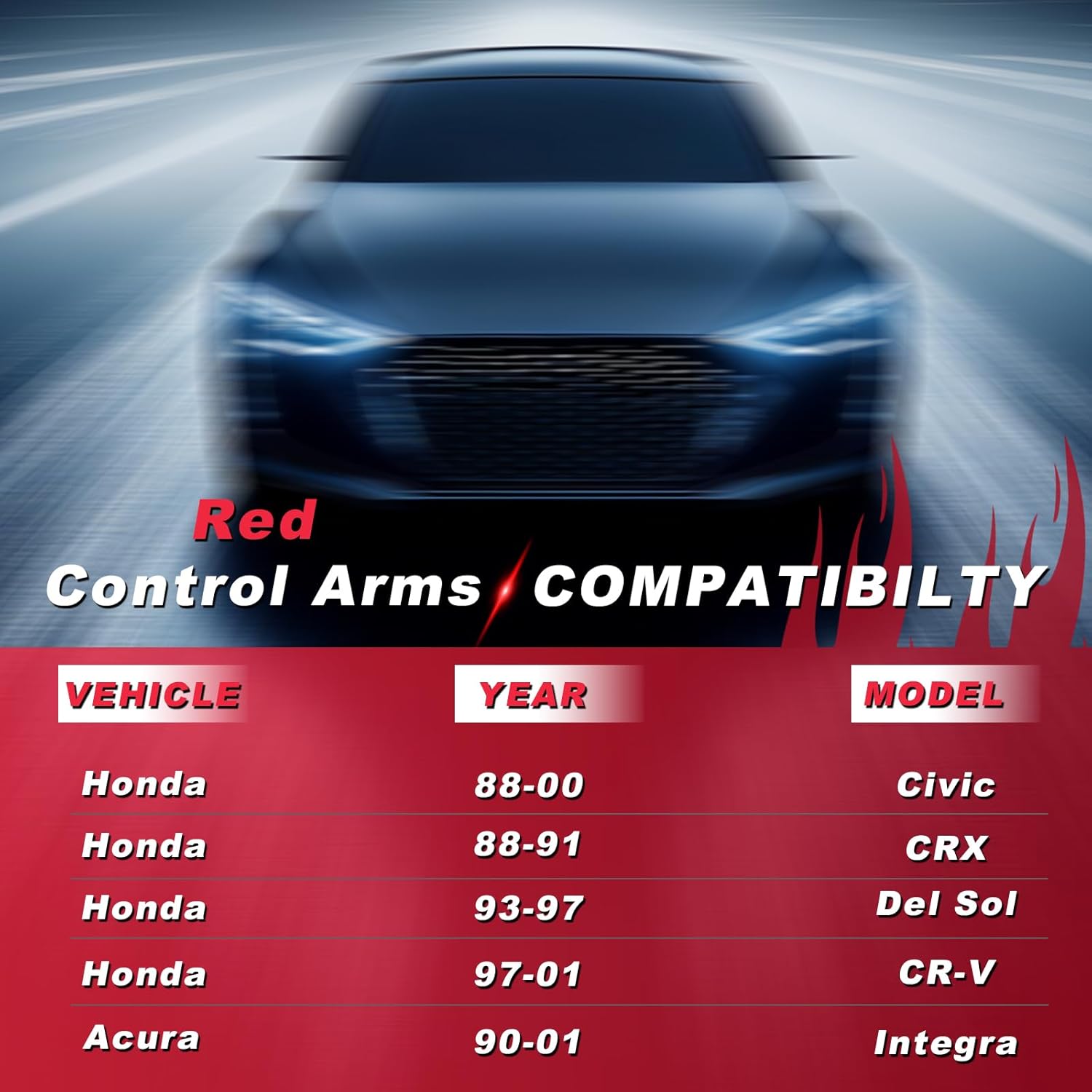 2 Pieces Rear Upper Adjustable Camber Arm Kit Compatible with Honda Civic 1992-2000 Integra EG, Camber Control Arms (red)